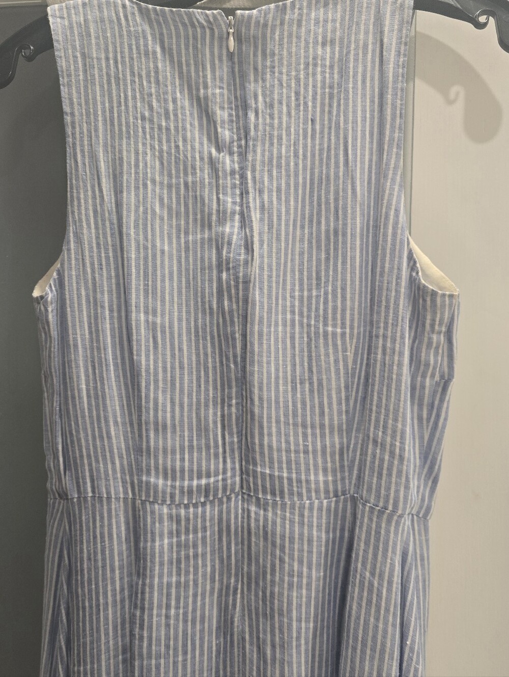 Antonio Melani Blue &White Stripe 100% Linen Midi Dress, Double Ruffle Hem, Sz:4 - Picture 3 of 5